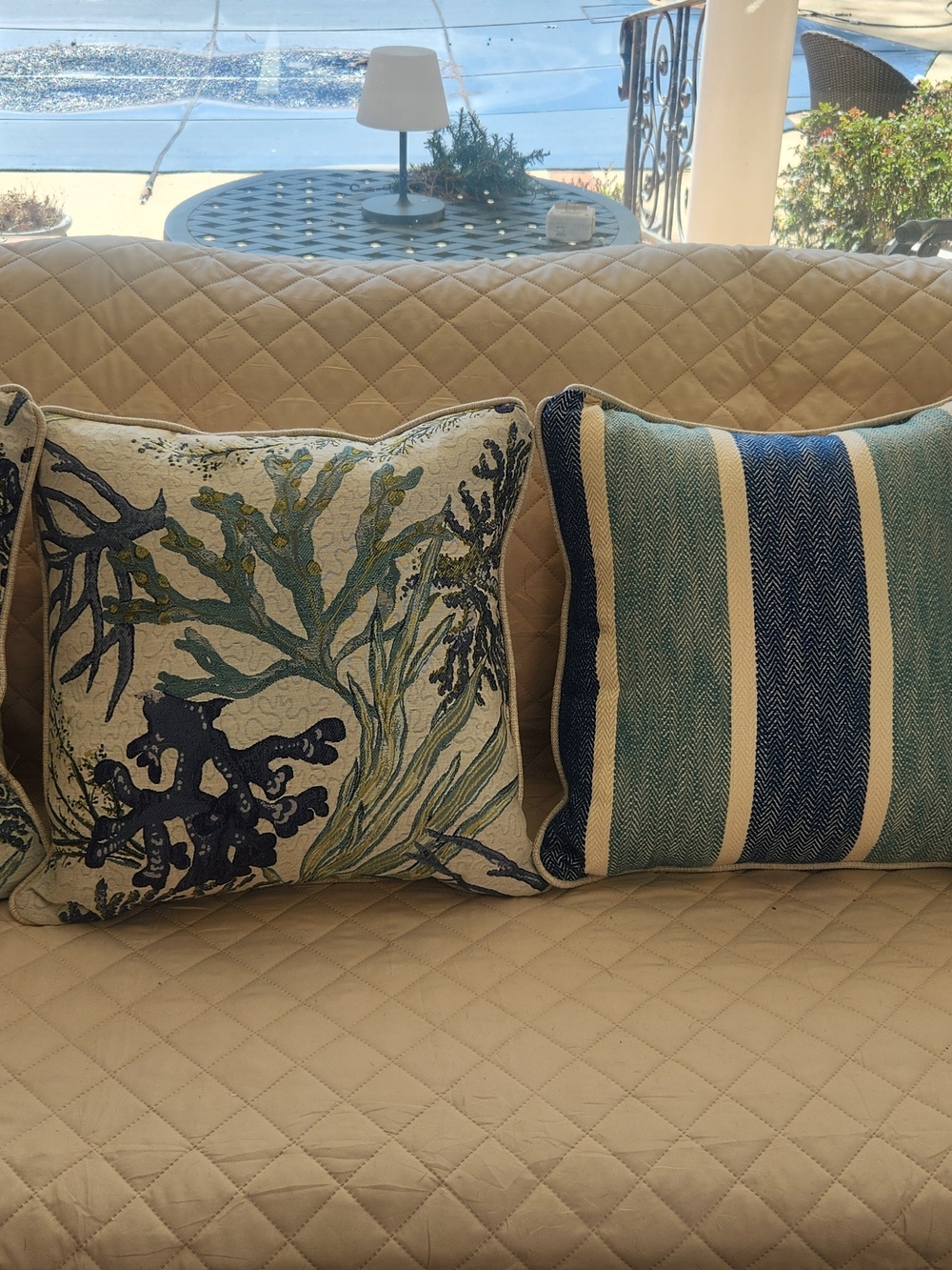 Blue & Cream Coastal Throw Pillow Pair - Decorative Home Accent